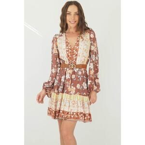 Boutique Women’s Large Floral Brown & Yellow Mini Dress